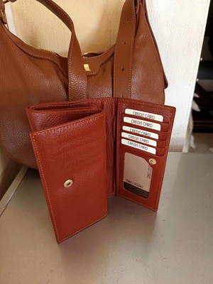Versace leather bag and wallet set new, brown