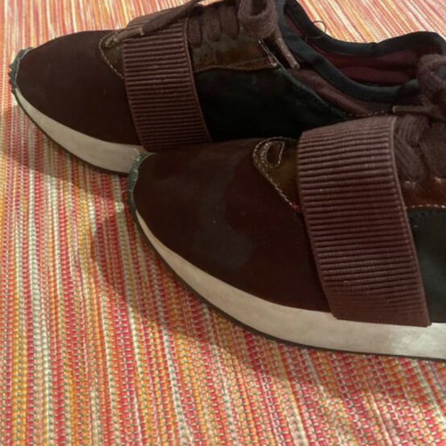 Women's Burgundy Sneakers with Elastic Strap, Size 38.5
