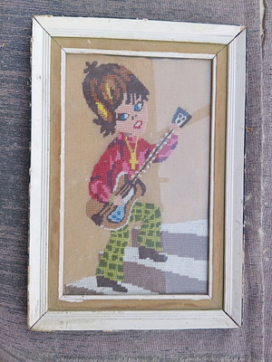 Καδράκι αγόρι χειροποίητο κεντητό μεταχειρισμένο 23x32