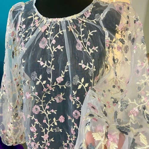 Vila mesh embroidered floral blouse new, white multicolor