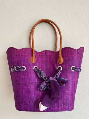 Straw bag with scarf like new, purple, Bag-All