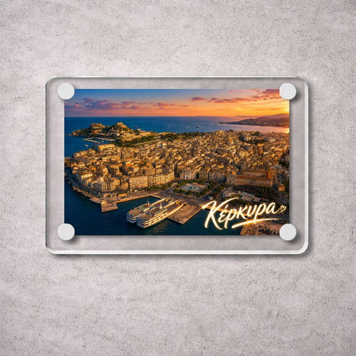 Acrylic fridge magnet 6x9cm, Corfu, Greek Summer collection