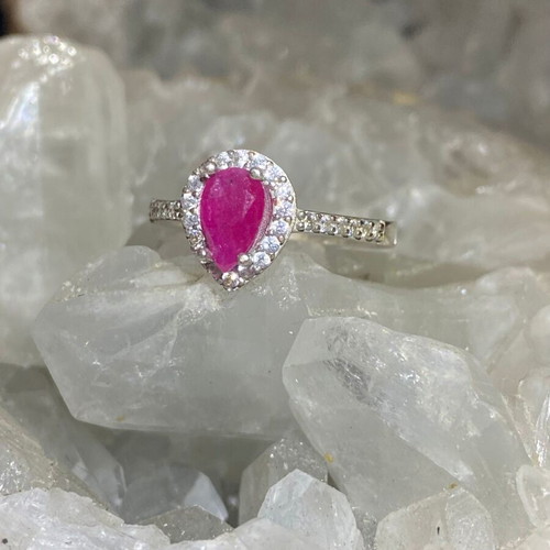 Silver ring with natural ruby and moissanite, new