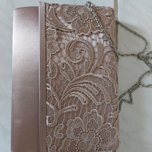 Shoulder bag new with lace and satin fabric pink