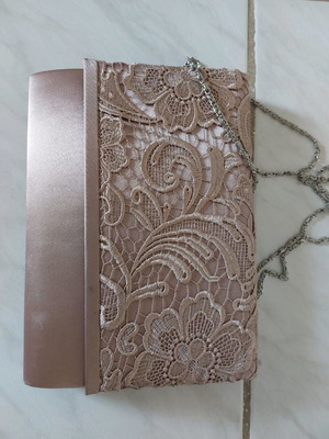 Shoulder bag new with lace and satin fabric pink