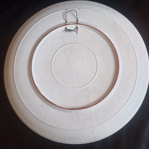Large Vintage Textured Ceramic Wall Plate, Rustic Floral Design
