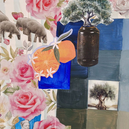Interior Garden handmade artwork new, collage with painted details