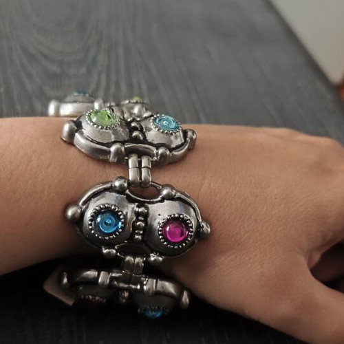Vintage Minion Bracelet 925 Silver with Multicolored Semi-Precious Stones new