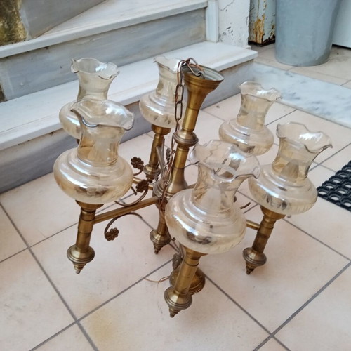Vintage brass ceiling light with 6 lamps, like new