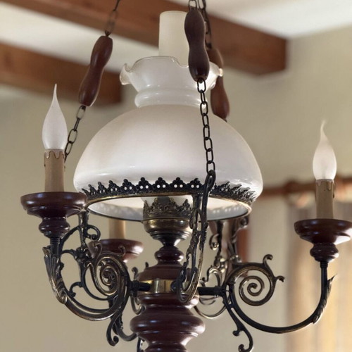 Vintage lighting set of 9 pieces from solid wood and brass like new