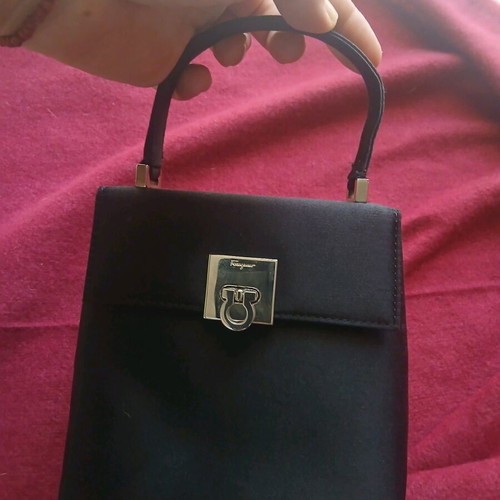 Salvatore Ferragamo evening bag like new, black satin with silver clasp