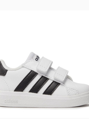 Adidas Grand Court Velcro trainers size 23 like new, white with black stripes