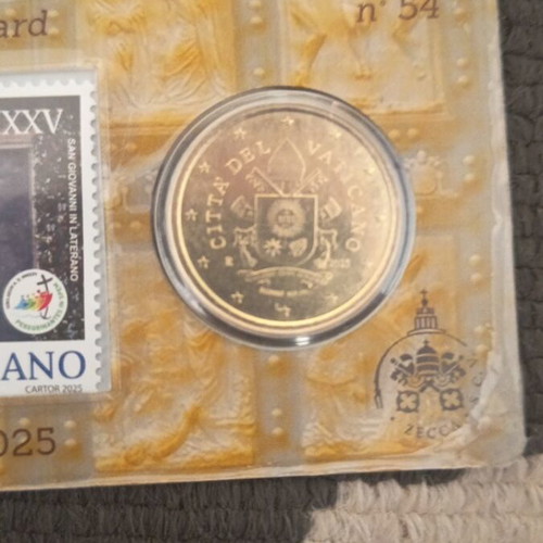 Vatican 50 Cent Coin 2025 with Presentation Card and Stamp, like new