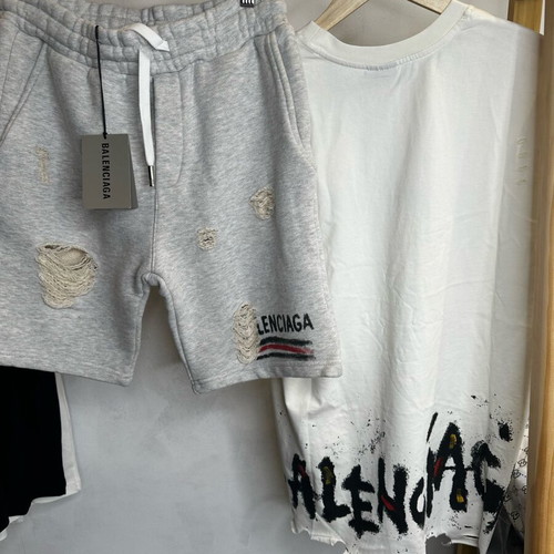 Balenciaga shorts and shirt set new, white and grey
