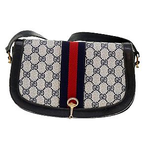 GUCCI τσάντα GG Canvas Sherry Line Shoulder Bag PVC Leather Gray Red Navy Auth tb753