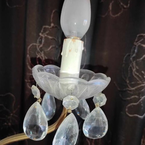 Vintage brass two-light wall sconces used with crystals