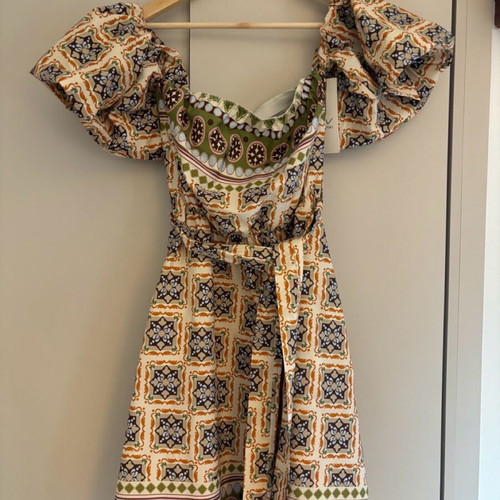 Boho dress new off-shoulder with balloon sleeves multicolor
