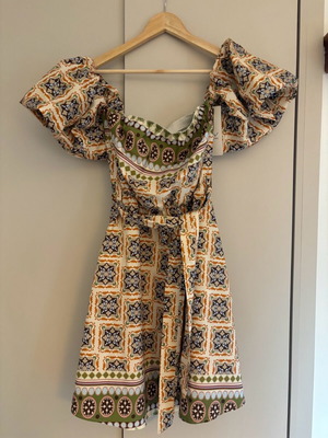 Boho dress new off-shoulder with balloon sleeves multicolor