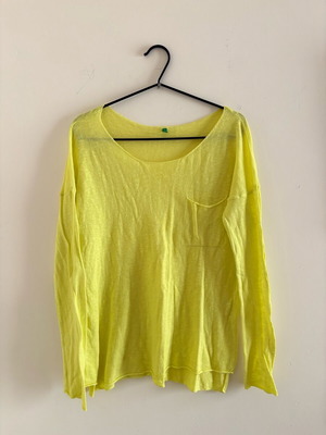 Πλεκτό μπλουζάκι Benetton μεταχειρισμένο, νέον κίτρινο, μέγεθος L