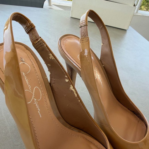 Jessica Simpson nude patent slingback platform heels size 37 used