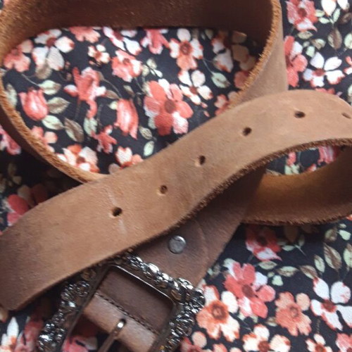 Vintage German leather belt 90s with embossed buckle, 100% genuine leather