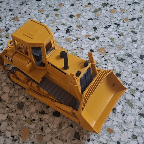 Scania truck with Cat bulldozer toy