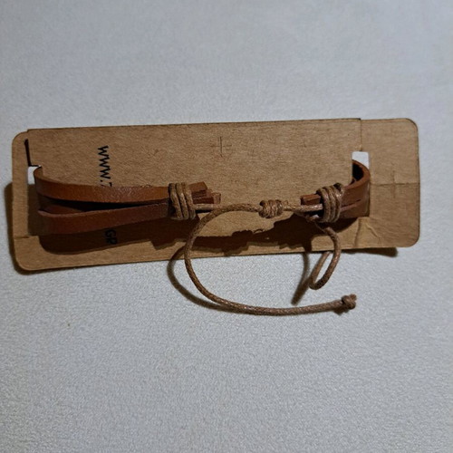 Handmade leather bracelet unisex with adjustable cord brown new