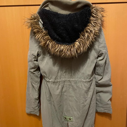 Funky Buddha long coat with fur hood like new, green