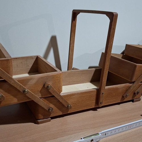 Wooden multiple folding case used for sewing or jewelry storage