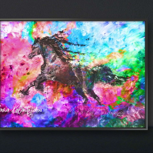 Digital painting Run free framed 30x40cm new