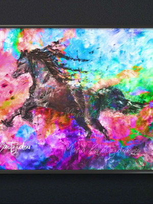 Digital painting Run free framed 30x40cm new