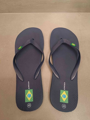 Men's flip-flops size 45 like new, dark blue with Brazil flag
