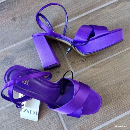 Zara purple satin heeled sandals with platform new, size 36