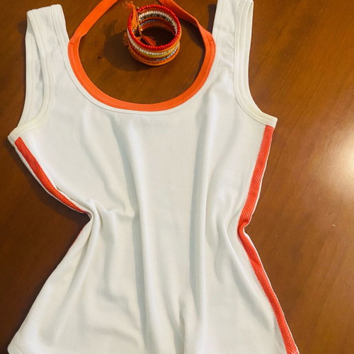 Marccain sport top like new, white with coral stripes