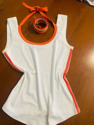 Marccain sport top like new, white with coral stripes