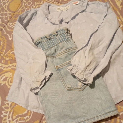 Shirt with denim skirt Zara like new, blue, size 3-4 years