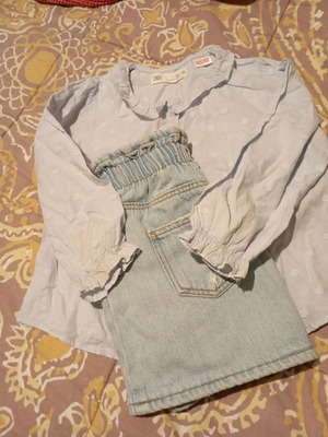 Shirt with denim skirt Zara like new, blue, size 3-4 years