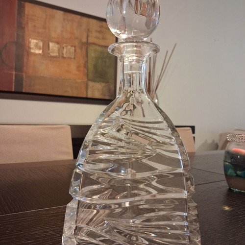 Crystal wine carafe like new with stopper and cut design