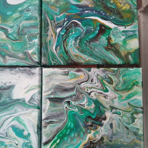 Pouring canvas painting new, set of 4 pieces 20x20