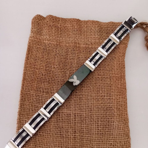 Men's stainless steel bracelet and matching ring with bunny logo