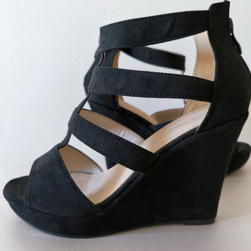 Platform sandals new, black, velvet texture with straps