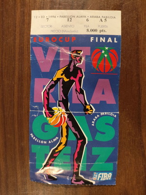 Collectible final ticket 1996 PAOK – Taugrés EuroCup used