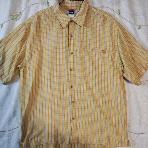The North Face men's yellow checked quick-dry shirt size L, like new