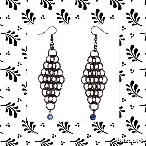 Boho Gothic Fairy Punk Chainmail Earrings new, blue silver