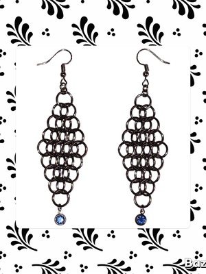 Boho Gothic Fairy Punk Chainmail Earrings new, blue silver