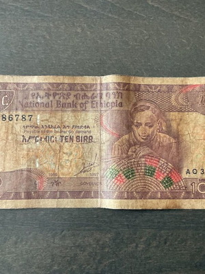Етиопска банкнота 10 бира употребявана от серия 1997