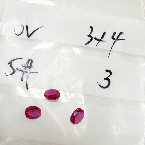 Ruby stones cultivated, 3 pieces 3x4mm, new