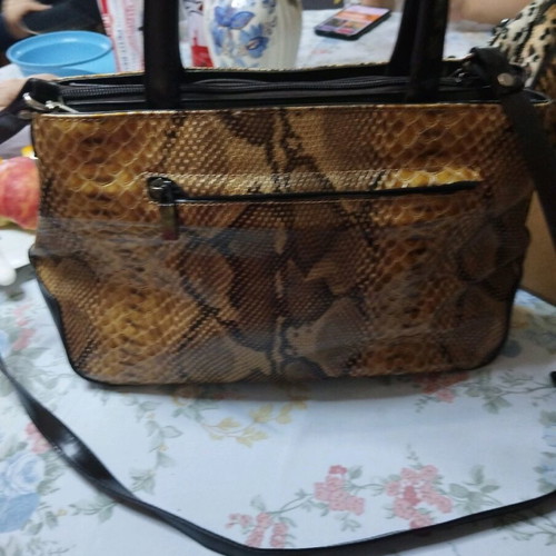 Snake pattern bag with long removable strap like new, multicolor