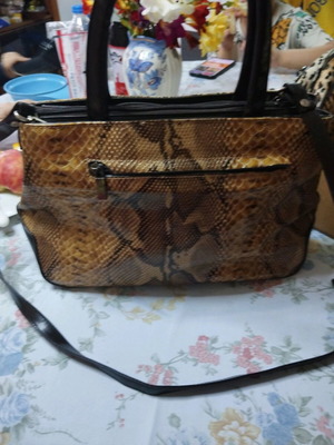 Snake pattern bag with long removable strap like new, multicolor