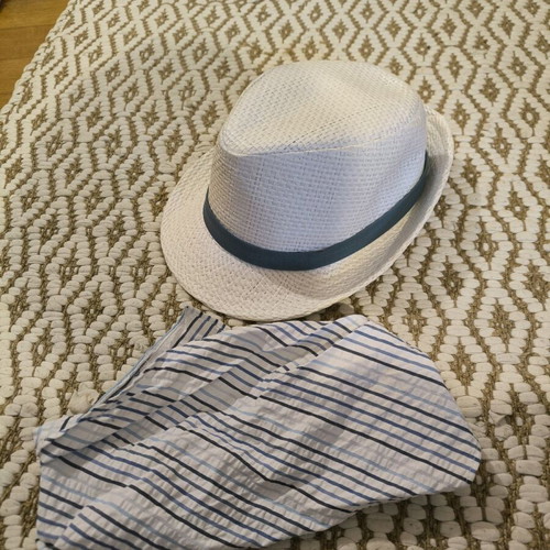 Piccolino Baptism Straw Hat And Scarf New Size 48cm